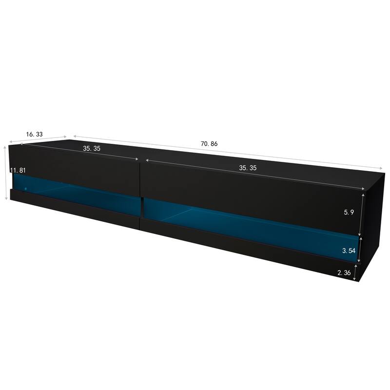 180 Wall Mounted Floating 80" Wood TV Stand with LED Lights, Large